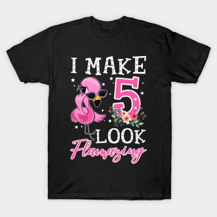 Kids I Make 5 Look Flamazing Flamingo Birthday T-Shirt T-Shirt